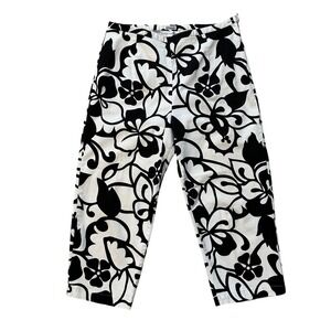 Allyson Whitmore Floral Print‎ Cropped Pants Stretch Black White Womens Size 14